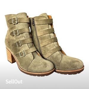 Kork-Ease Women's Green Suede Ankle Boots Size 9 Casual Block Heel